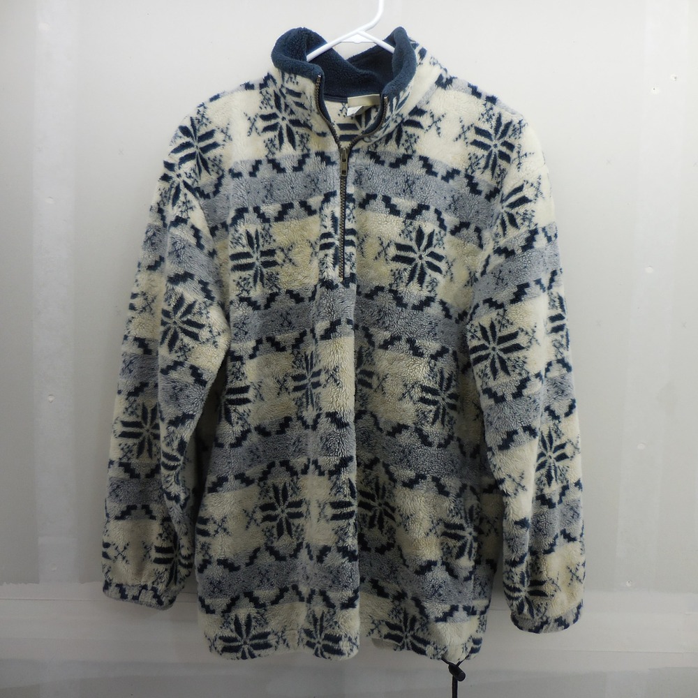 Vintage LL Bean Kids Large Fleece Quarter Zip Snowflake Fair Isle Pullover‎ USA